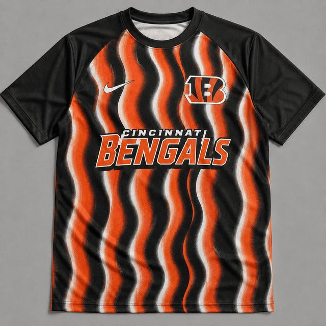 CIN Premium NFL Retro Wavy Pattern Athletic T-Shirt