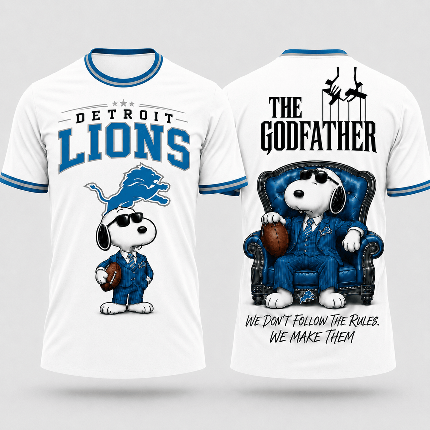 DET x NFL Premium Funny Football Snoopy The Godfather Rule Maker Game Day 3D Shirt 0307