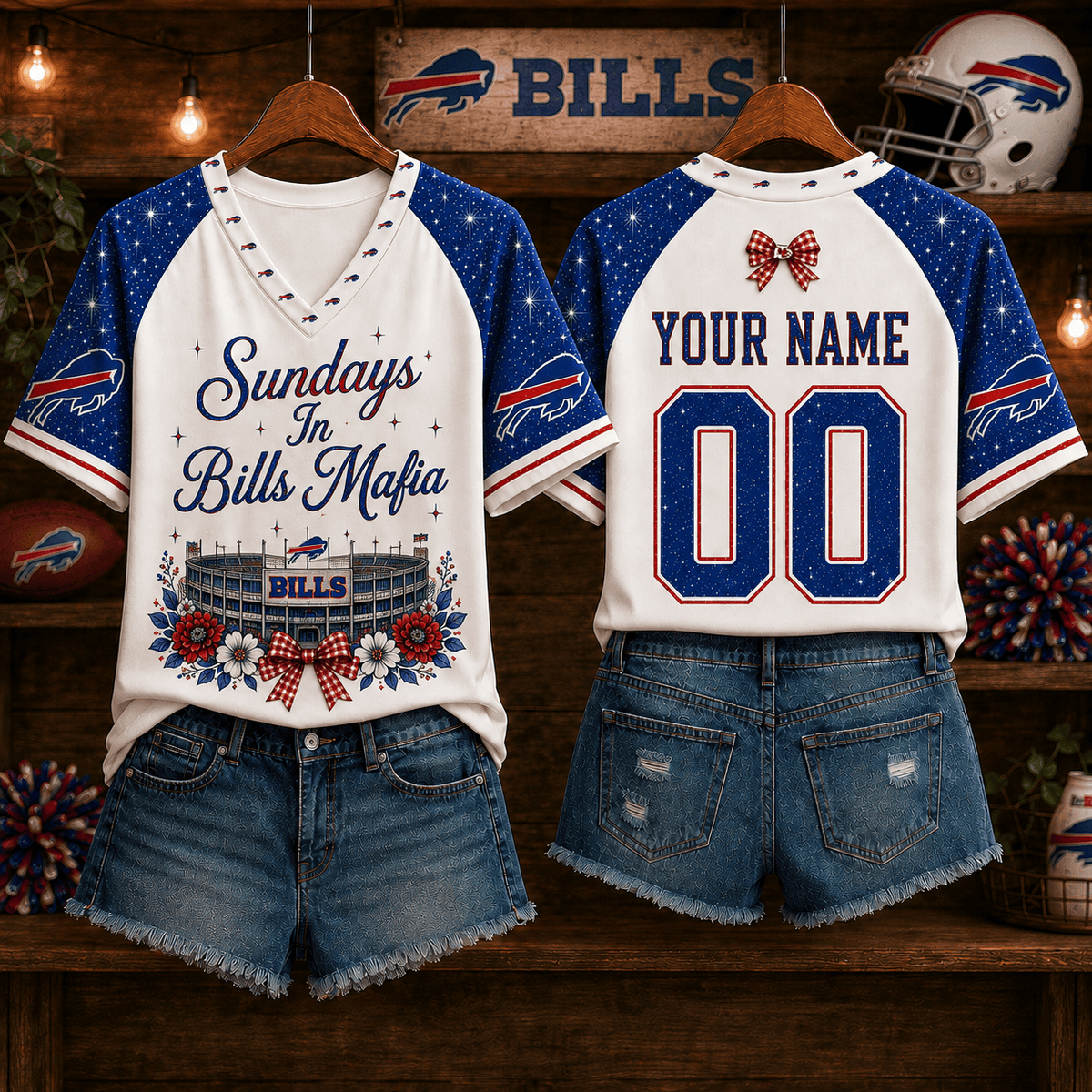 NFL x BUF Sundays in Nation Custom Name V-neck Shirt