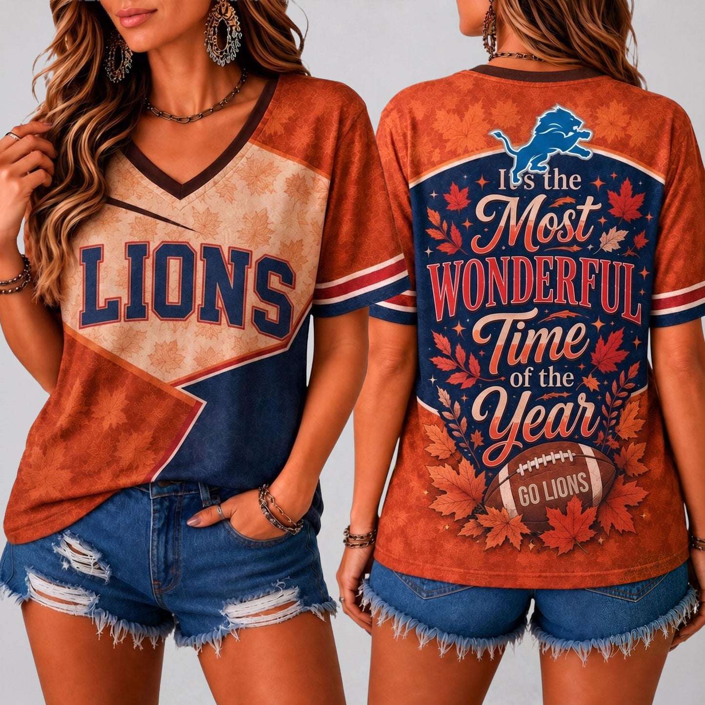 NFL x DET Wonderful Time V-neck Shirt