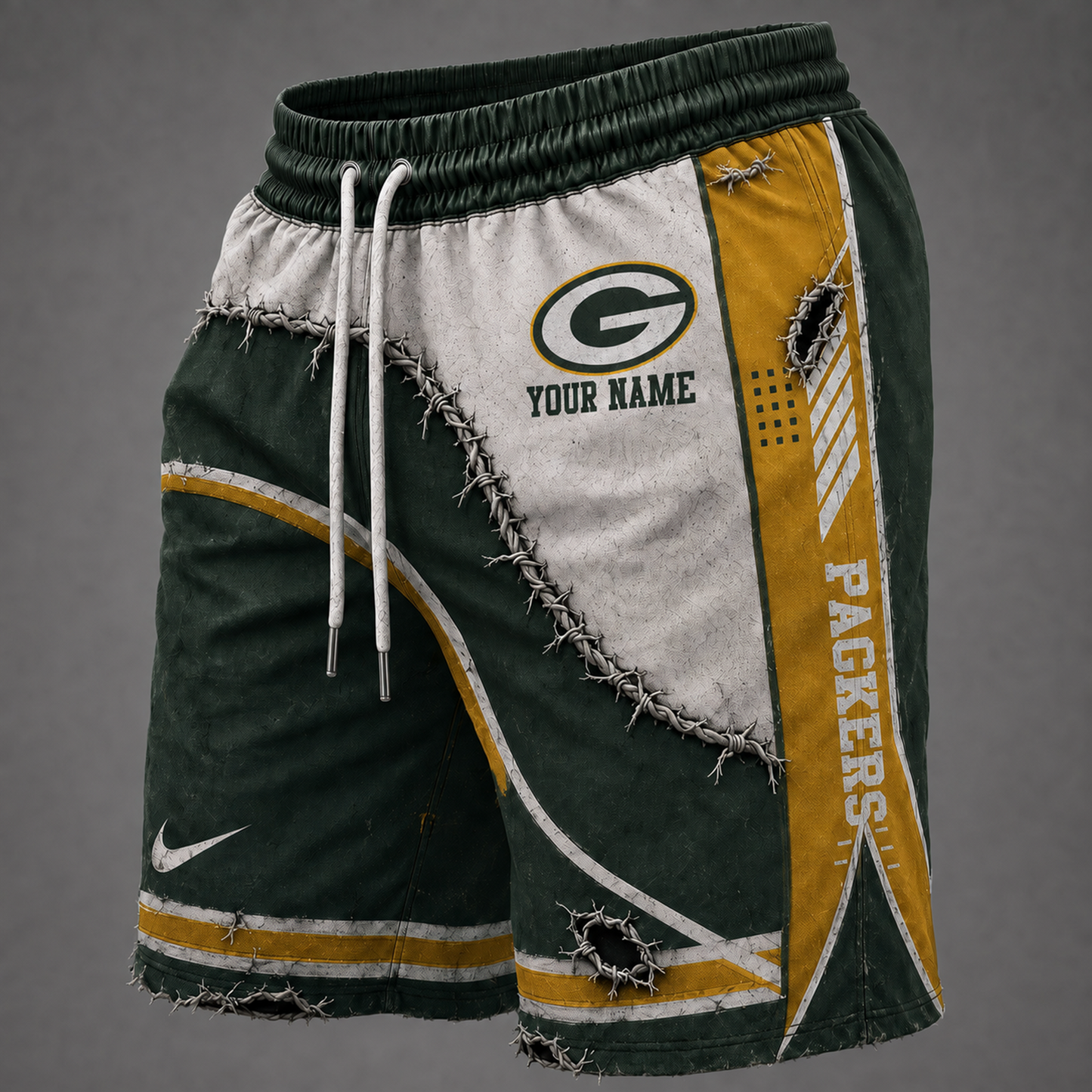 NFL x GB Distressed Custom Name Shorts