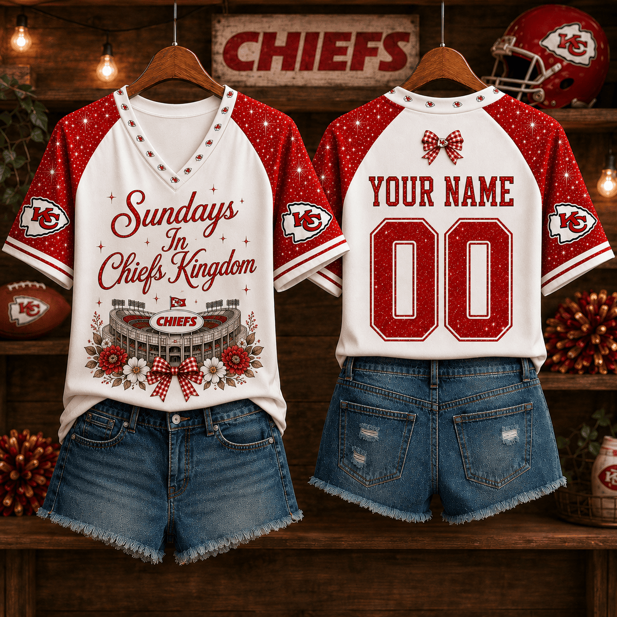 NFL x KC Sundays in Nation Custom Name V-neck Shirt