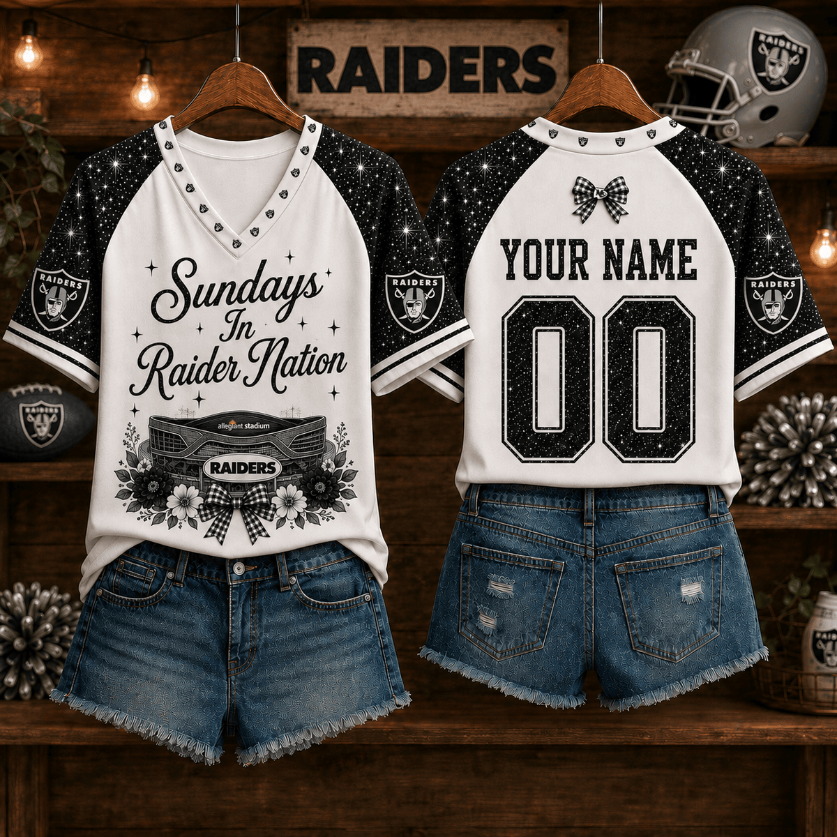 NFL x LV Sundays in Nation Custom Name V-neck Shirt