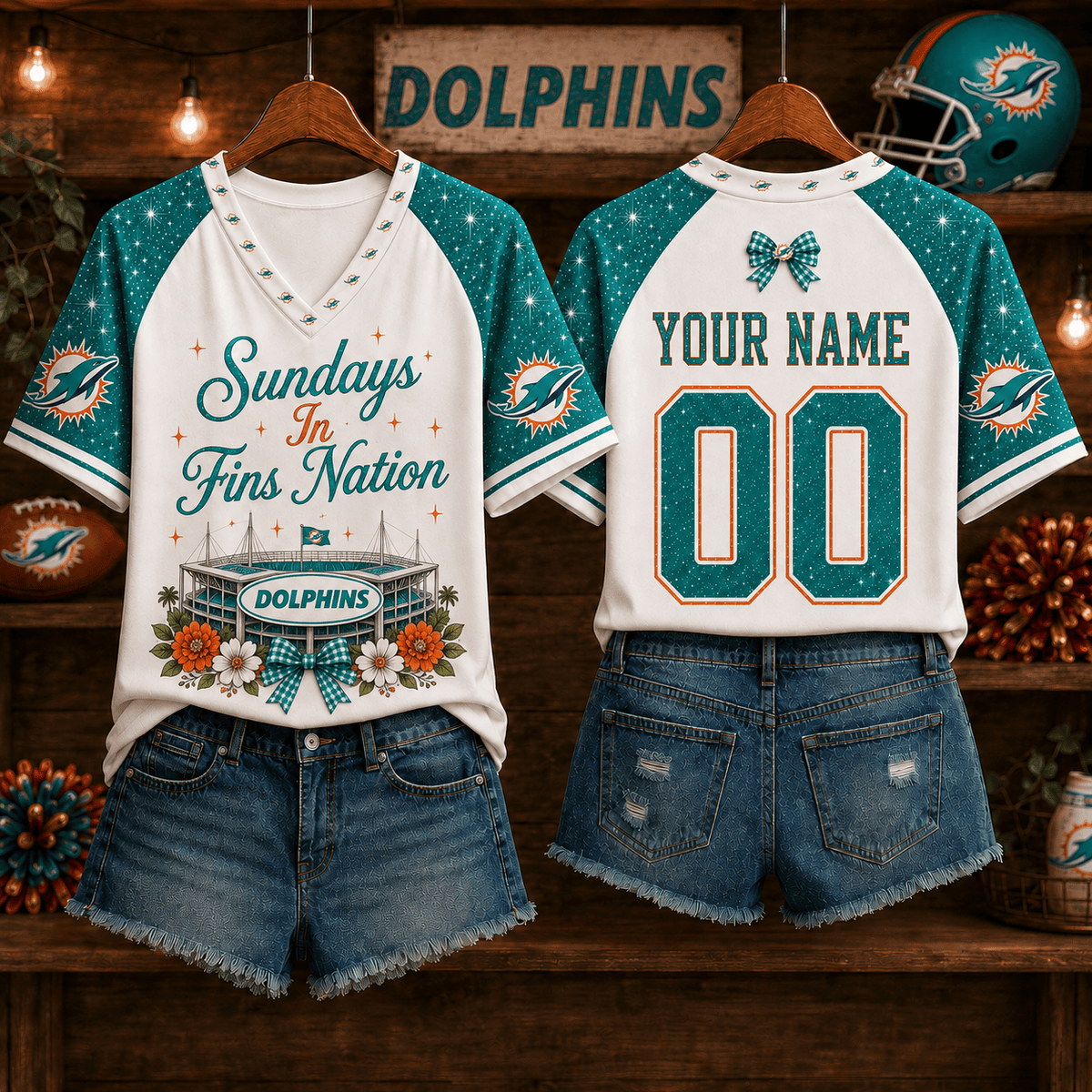 NFL x MIA Sundays in Nation Custom Name V-neck Shirt