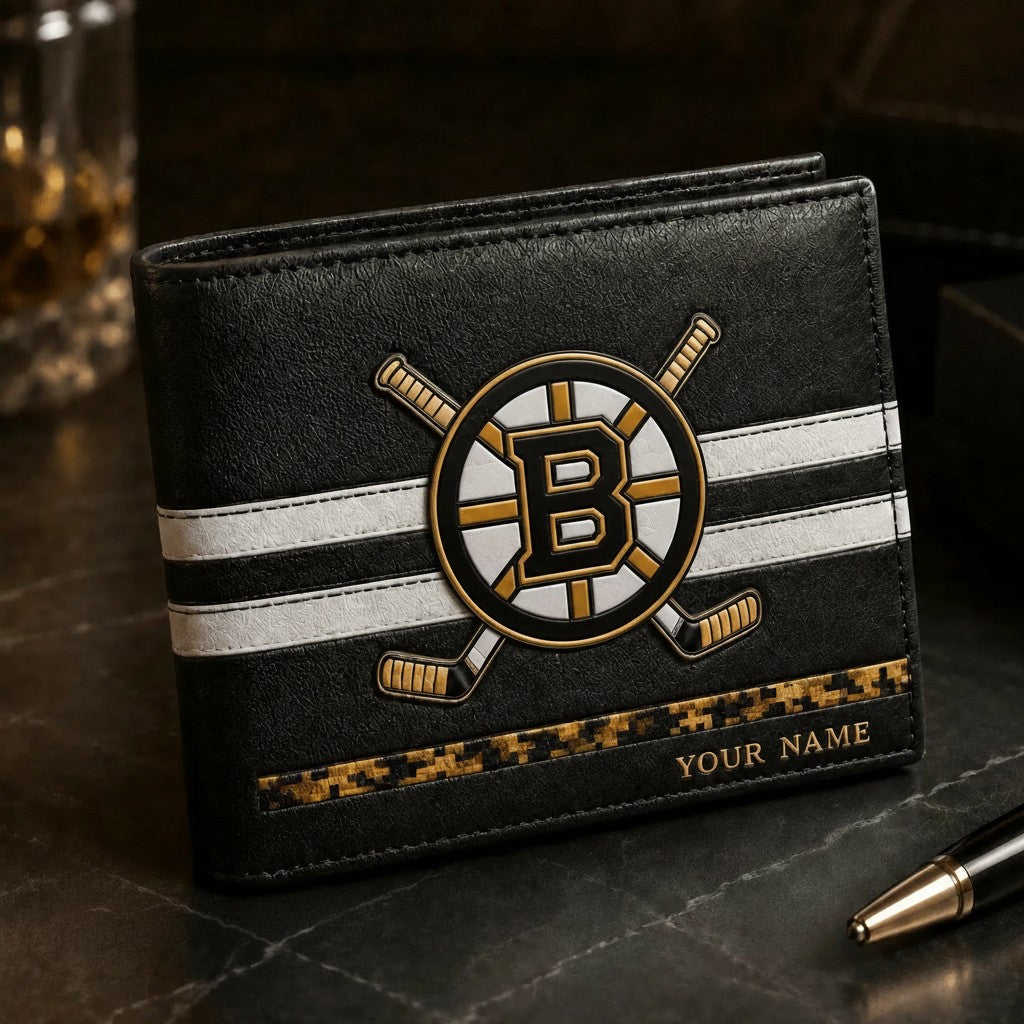 NHL x BOS Special Personalized Name Leather Wallet