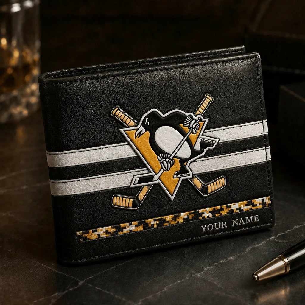 NHL x PIT Special Personalized Name Leather Wallet