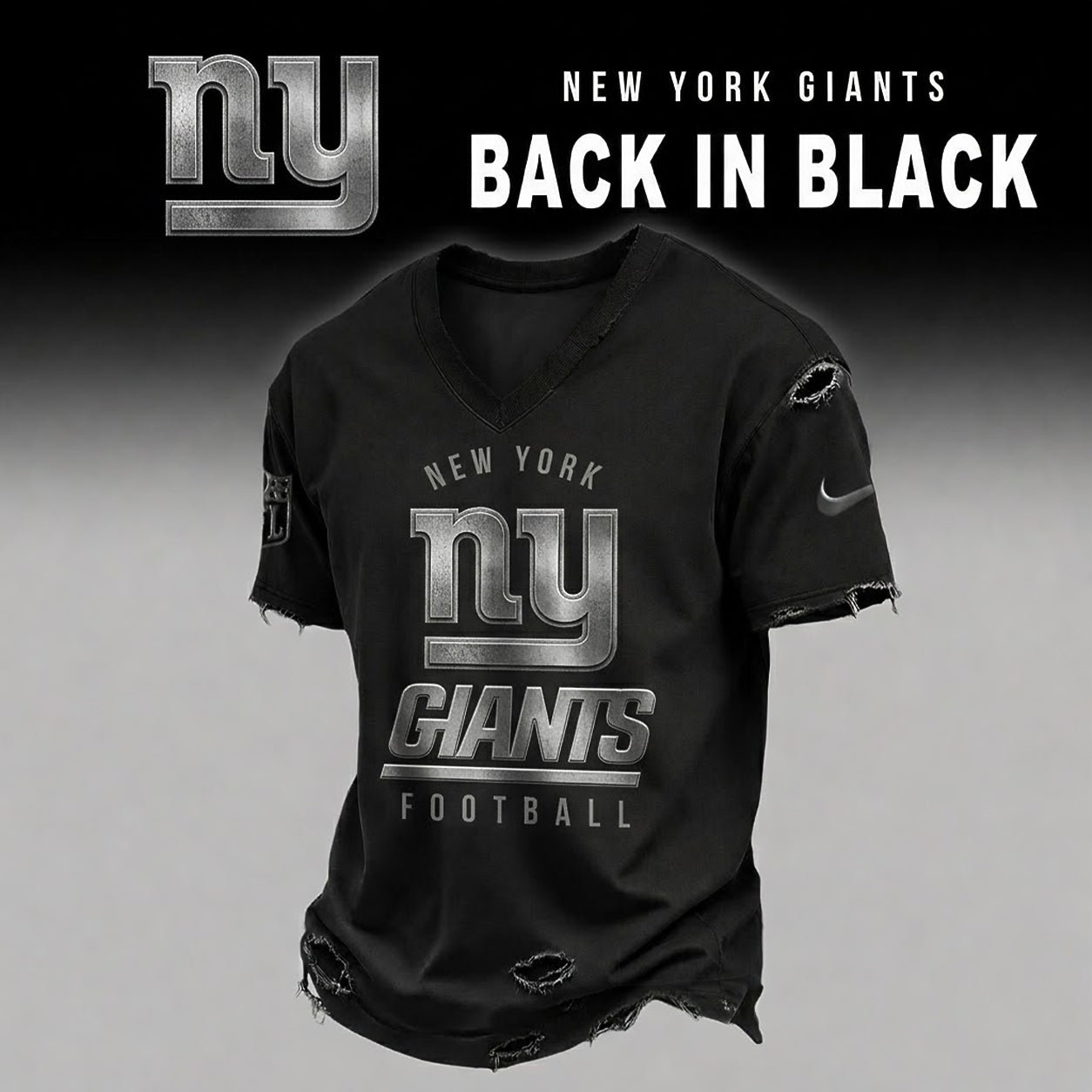 NYG x NFL Back In Black V-neck Shirt 290626