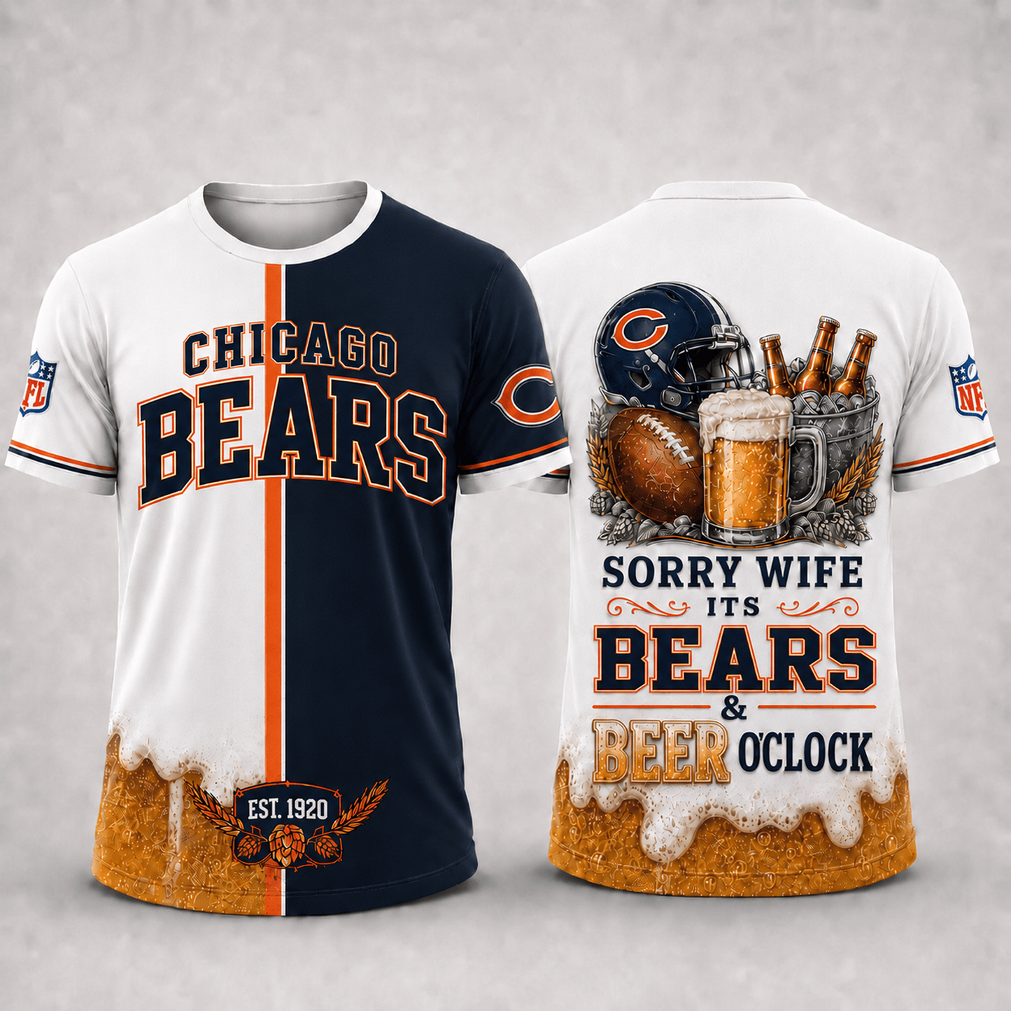Premium NFL x CHI Sorry Wife It's Match Day And Beer Time Funny Sports Fan 3D Shirt 290626