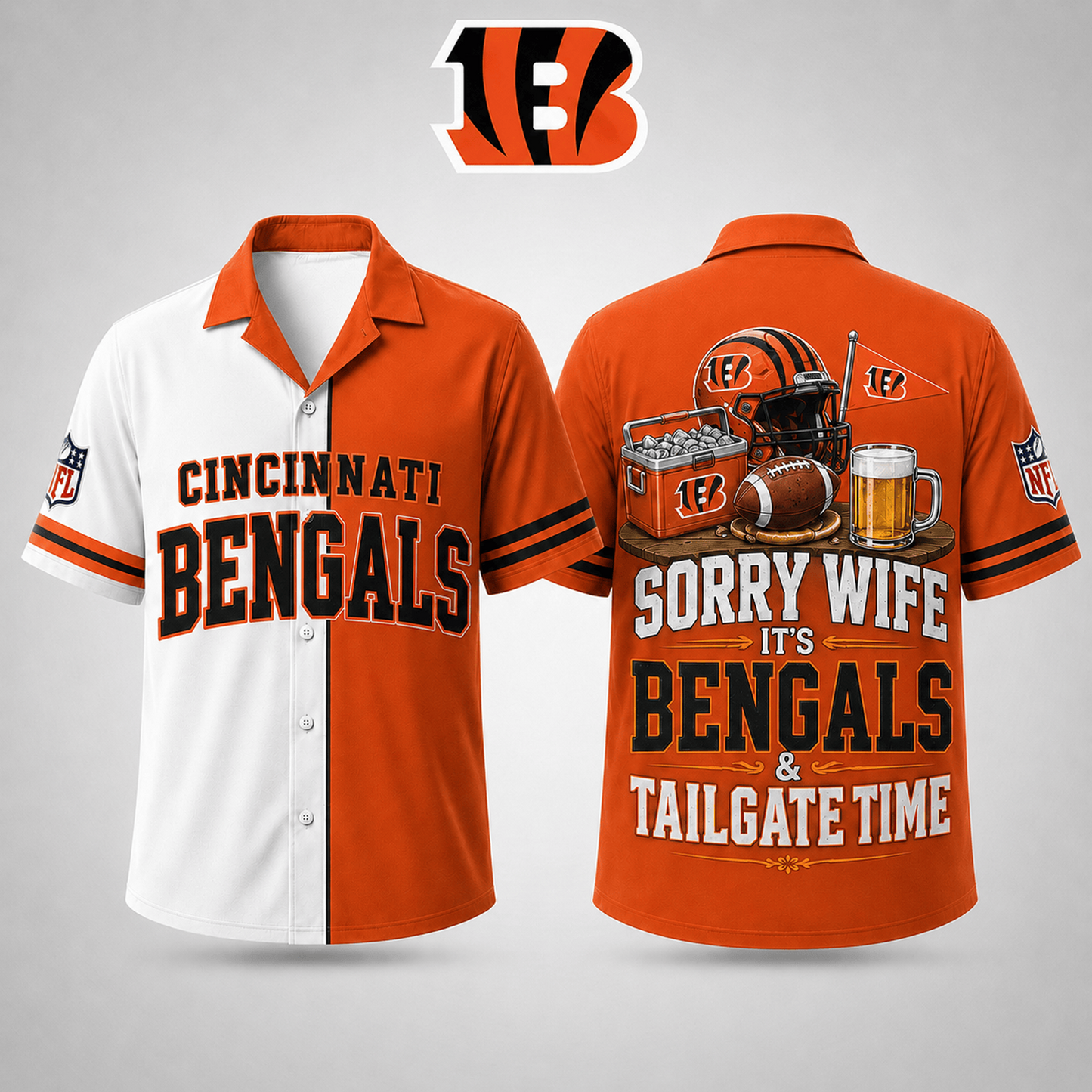 Premium NFL x CIN Funny Football Fan Hawaiian Shirt Sorry Wife It's Tailgate Time Button 300626
