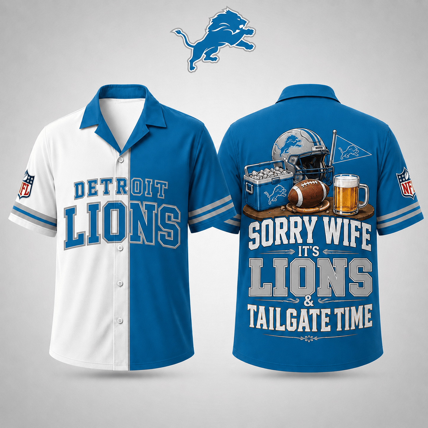 Premium NFL x DET Funny Football Fan Hawaiian Shirt Sorry Wife It's Tailgate Time Button 300626