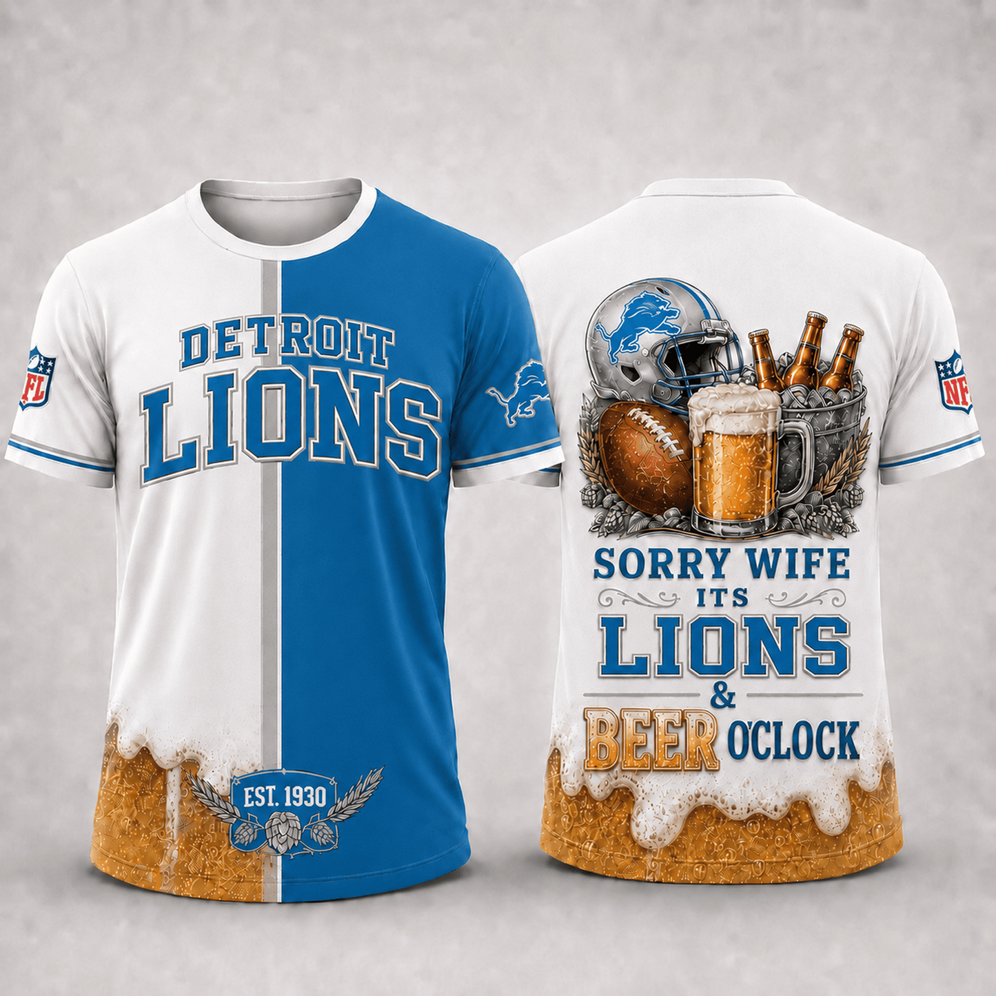Premium NFL x DET Sorry Wife It's Match Day And Beer Time Funny Sports Fan 3D Shirt 290626