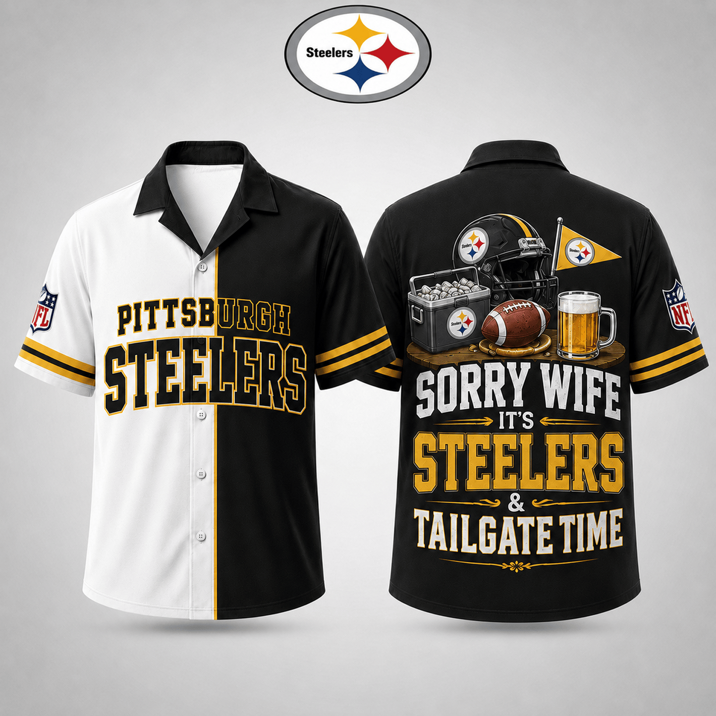 Premium NFL x PIT Funny Football Fan Hawaiian Shirt Sorry Wife It's Tailgate Time Button 300626
