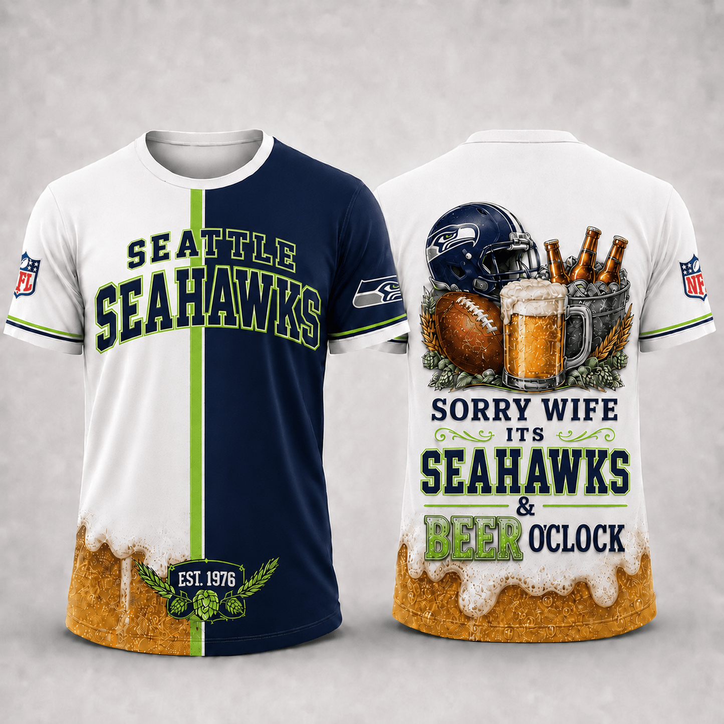 Premium NFL x SEA Sorry Wife It's Match Day And Beer Time Funny Sports Fan 3D Shirt 290626