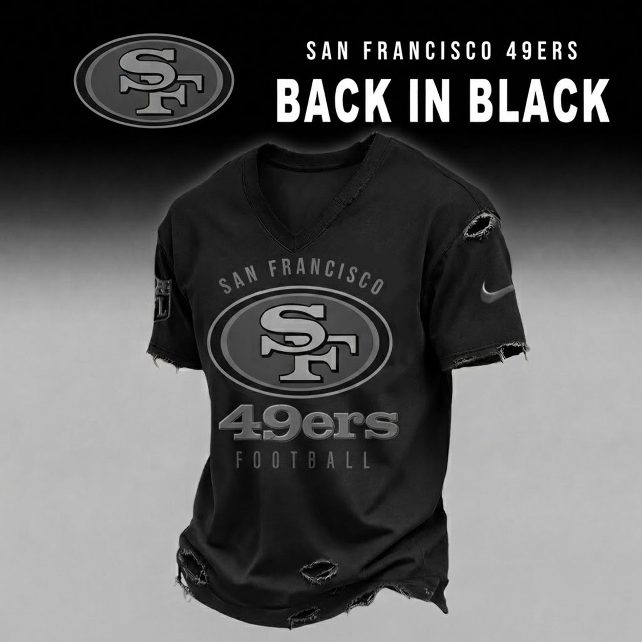 SF49 x NFL Back In Black V-neck Shirt 290626