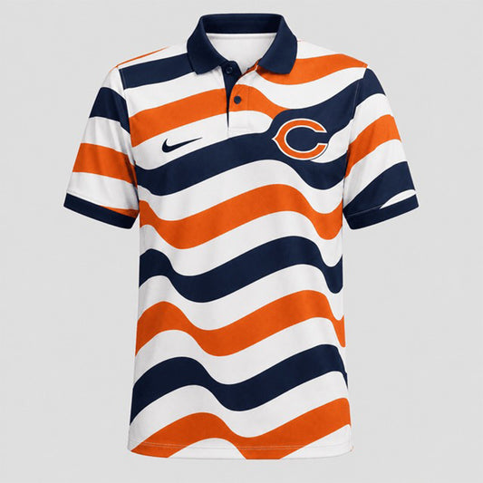 CHI Premium NFL Custom Striped Athletic Polo Shirt