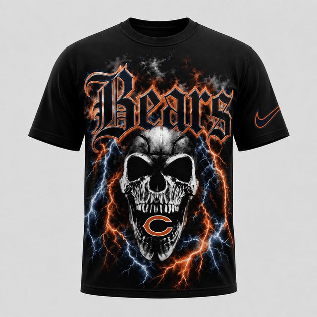 CHI Premium NFL Premium Skull Lightning Graphic T-Shirt