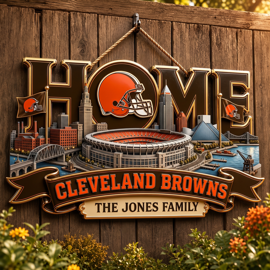 CLE x NFL Team Home Metal Sign Custom Any Name Gifts For Home Decor
