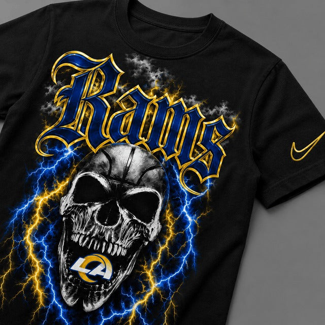 LAR Premium NFL Premium Skull Lightning Graphic T-Shirt