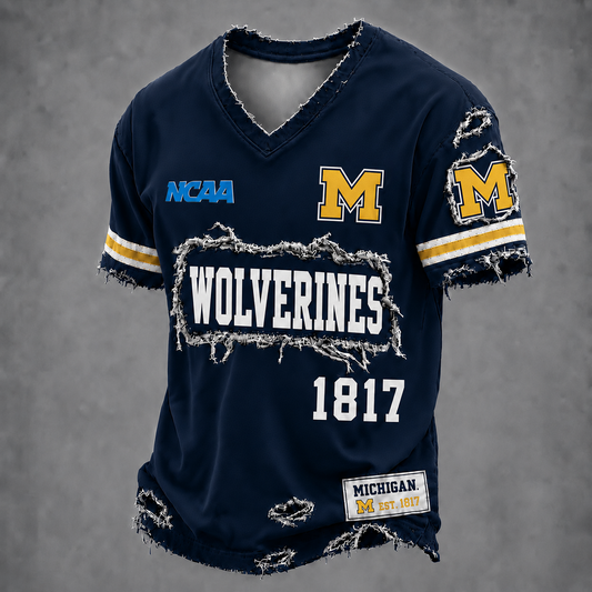 MICH x NCAA LUXURY V-Neck T-Shirt 0506 DatND DVT