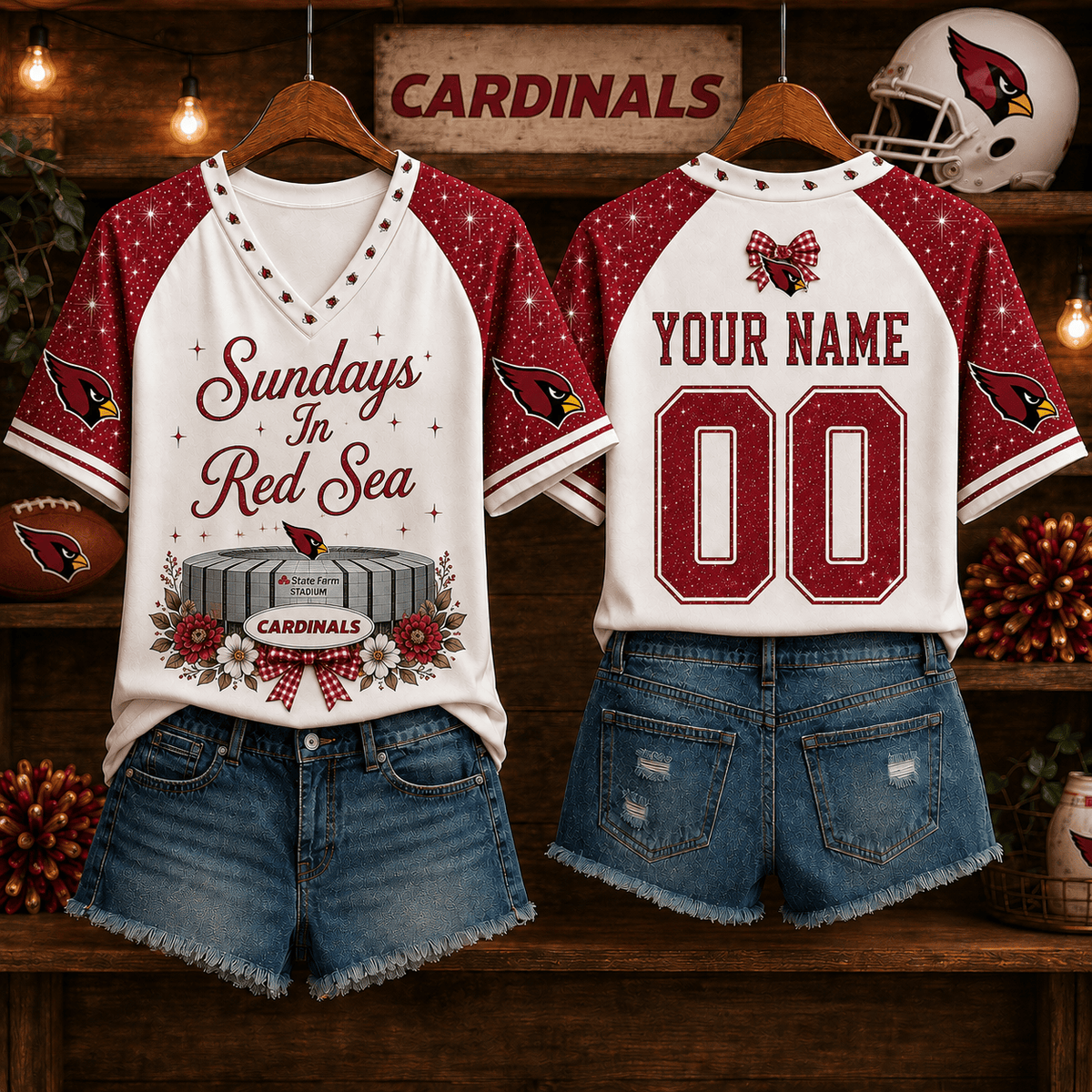 NFL x ARI Sundays in Nation Custom Name V-neck Shirt