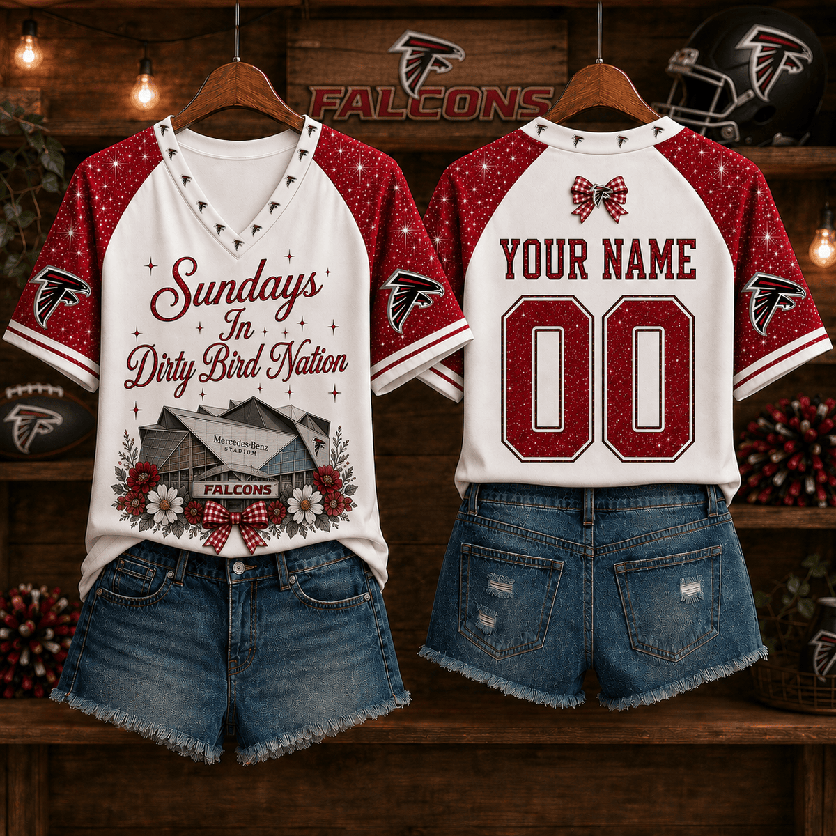 NFL x ATL Sundays in Nation Custom Name V-neck Shirt