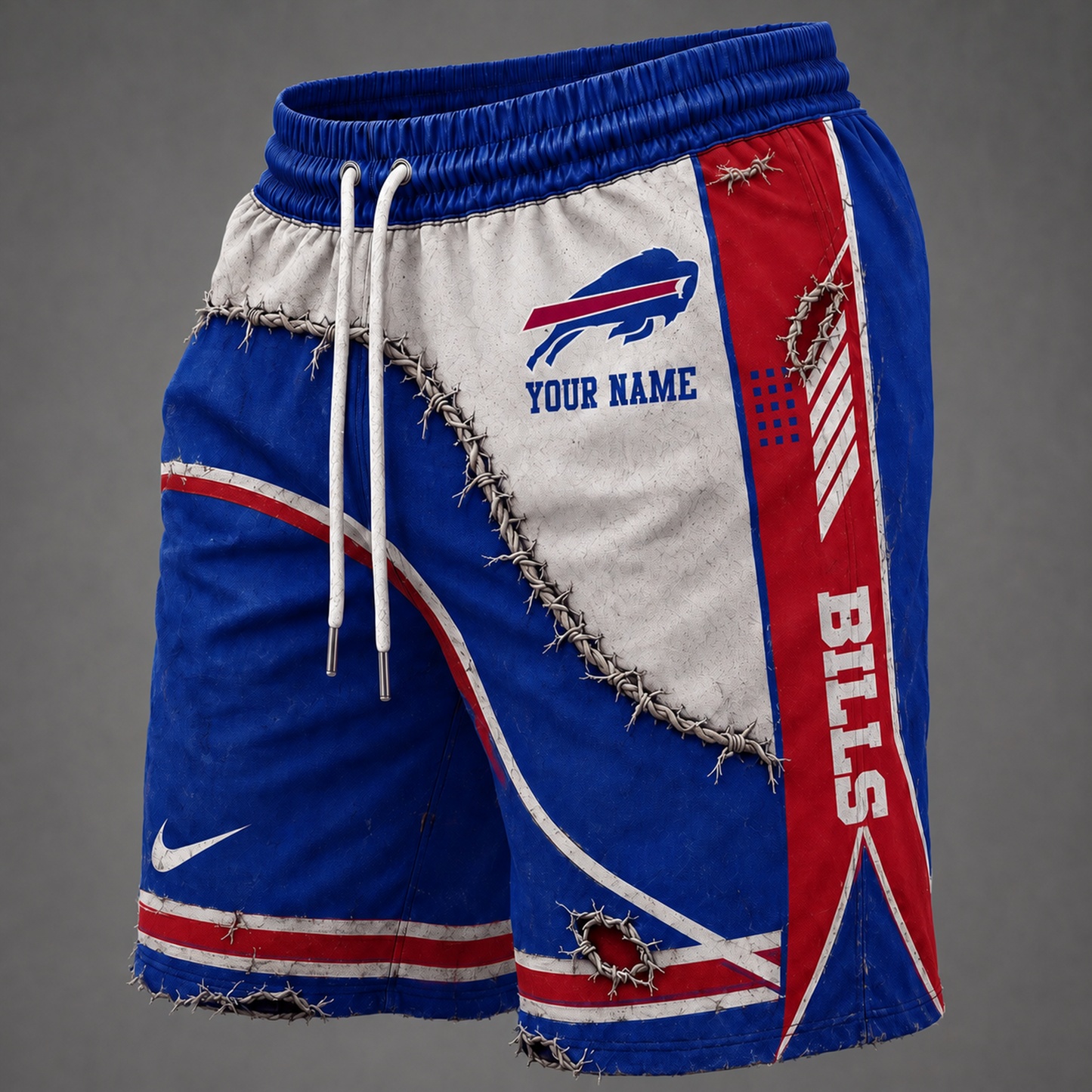 NFL x BUF Distressed Custom Name Shorts