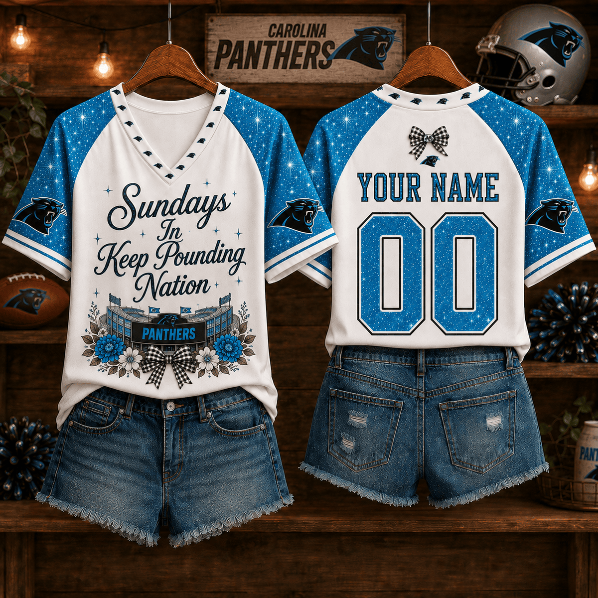 NFL x CAR Sundays in Nation Custom Name V-neck Shirt