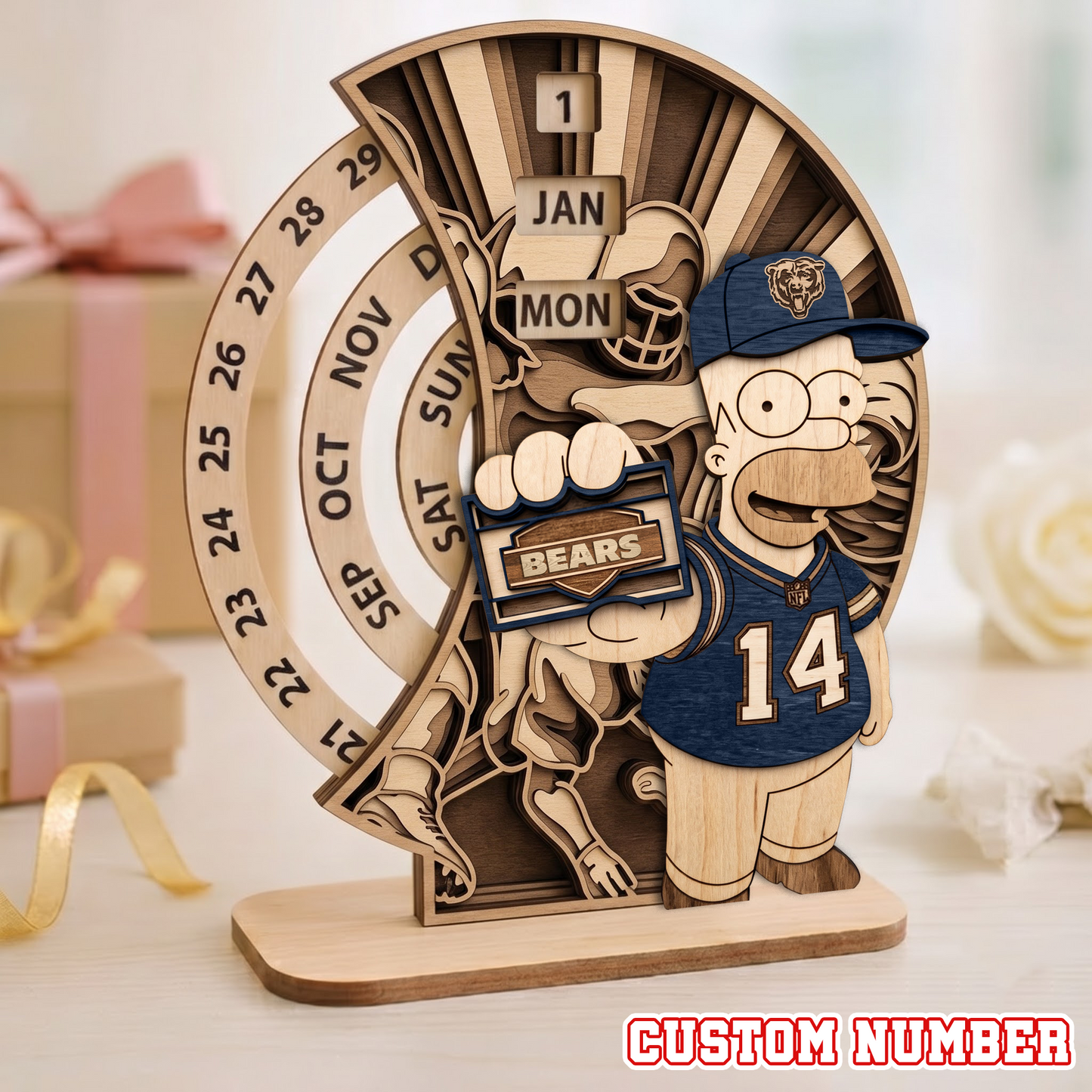 NFL x CHI Custom Number Wooden Perpetual Calendar
