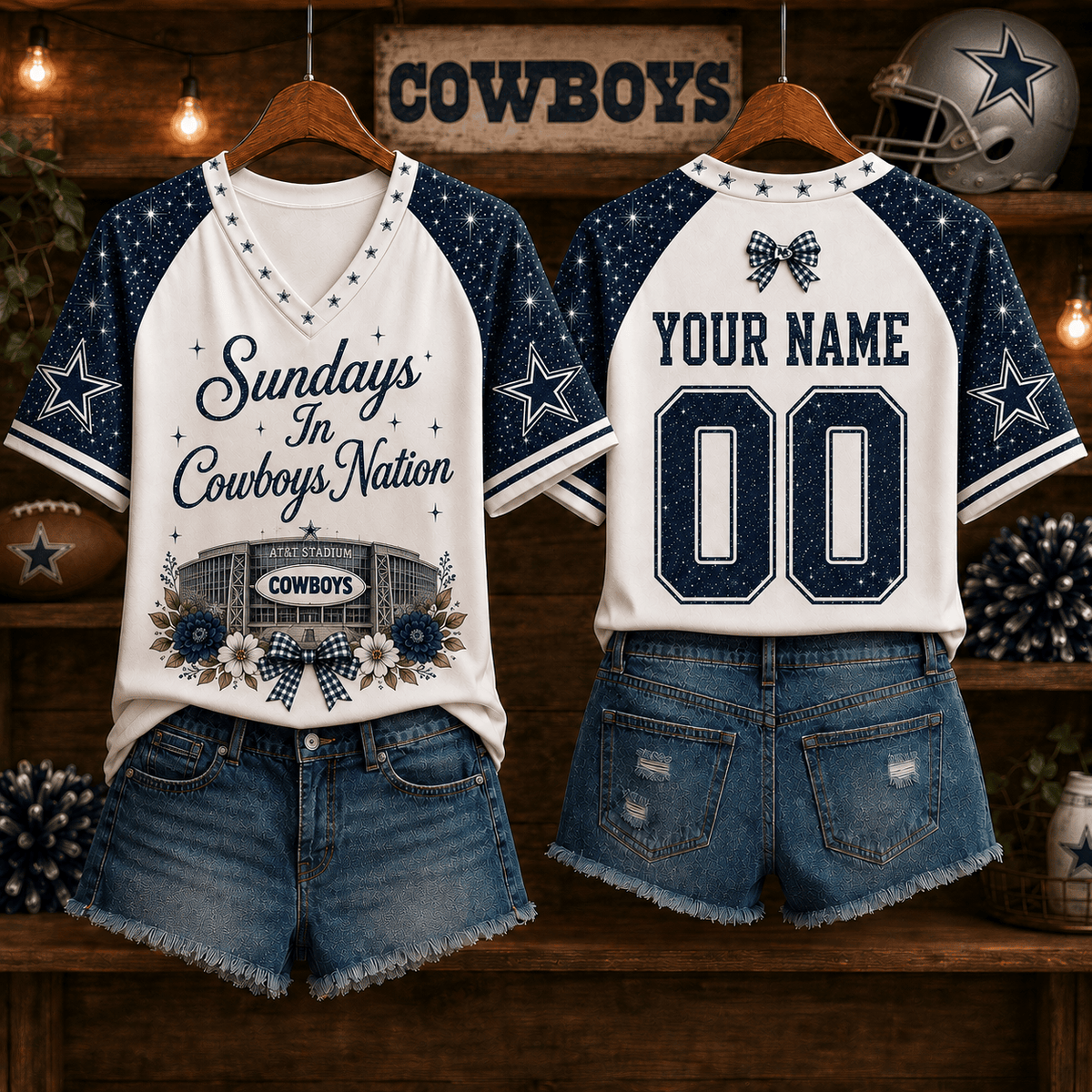 NFL x DAL Sundays in Nation Custom Name V-neck Shirt