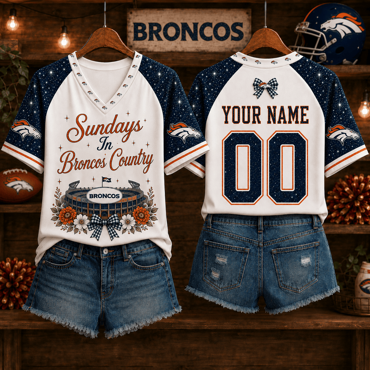NFL x DEN Sundays in Nation Custom Name V-neck Shirt