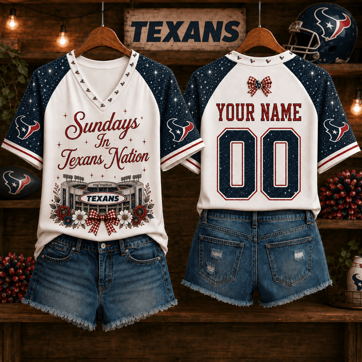 NFL x HOU Sundays in Nation Custom Name V-neck Shirt