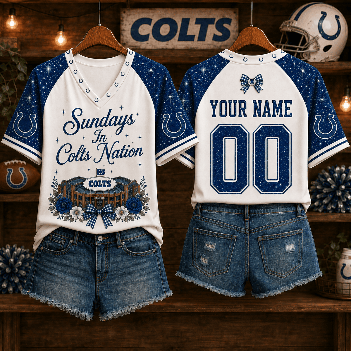 NFL x IND Sundays in Nation Custom Name V-neck Shirt