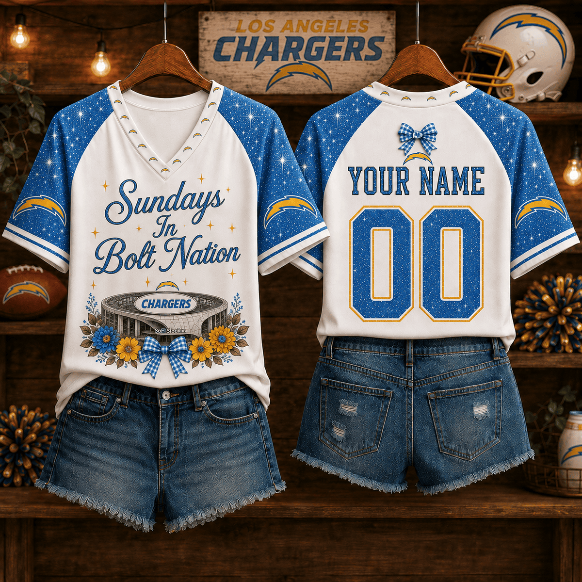 NFL x LAC Sundays in Nation Custom Name V-neck Shirt