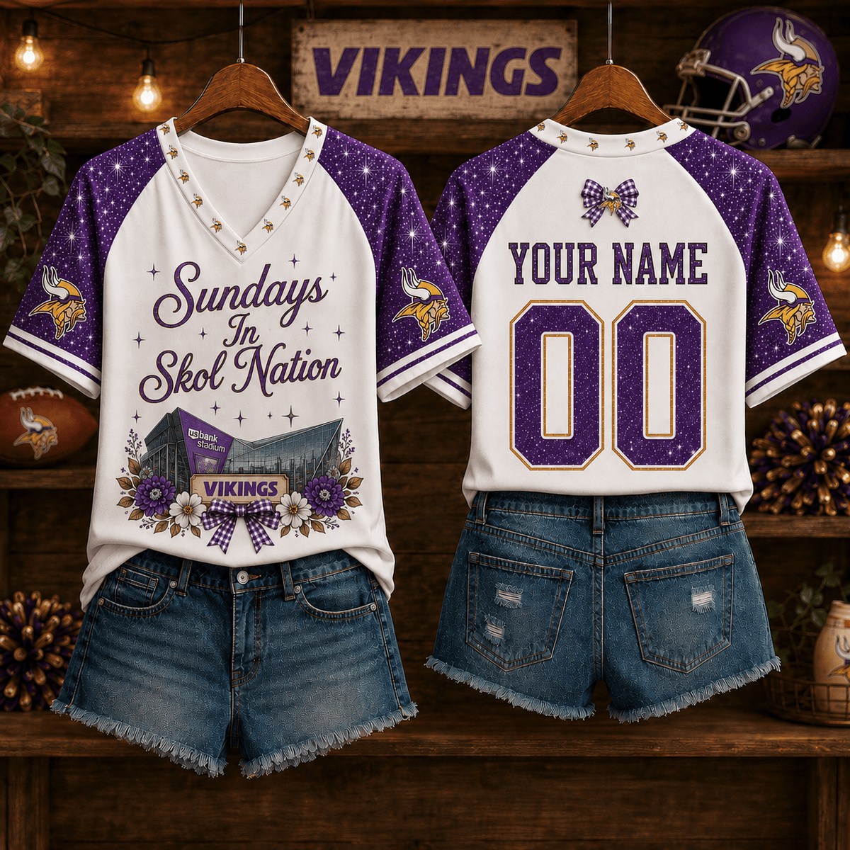 NFL x MIN Sundays in Nation Custom Name V-neck Shirt