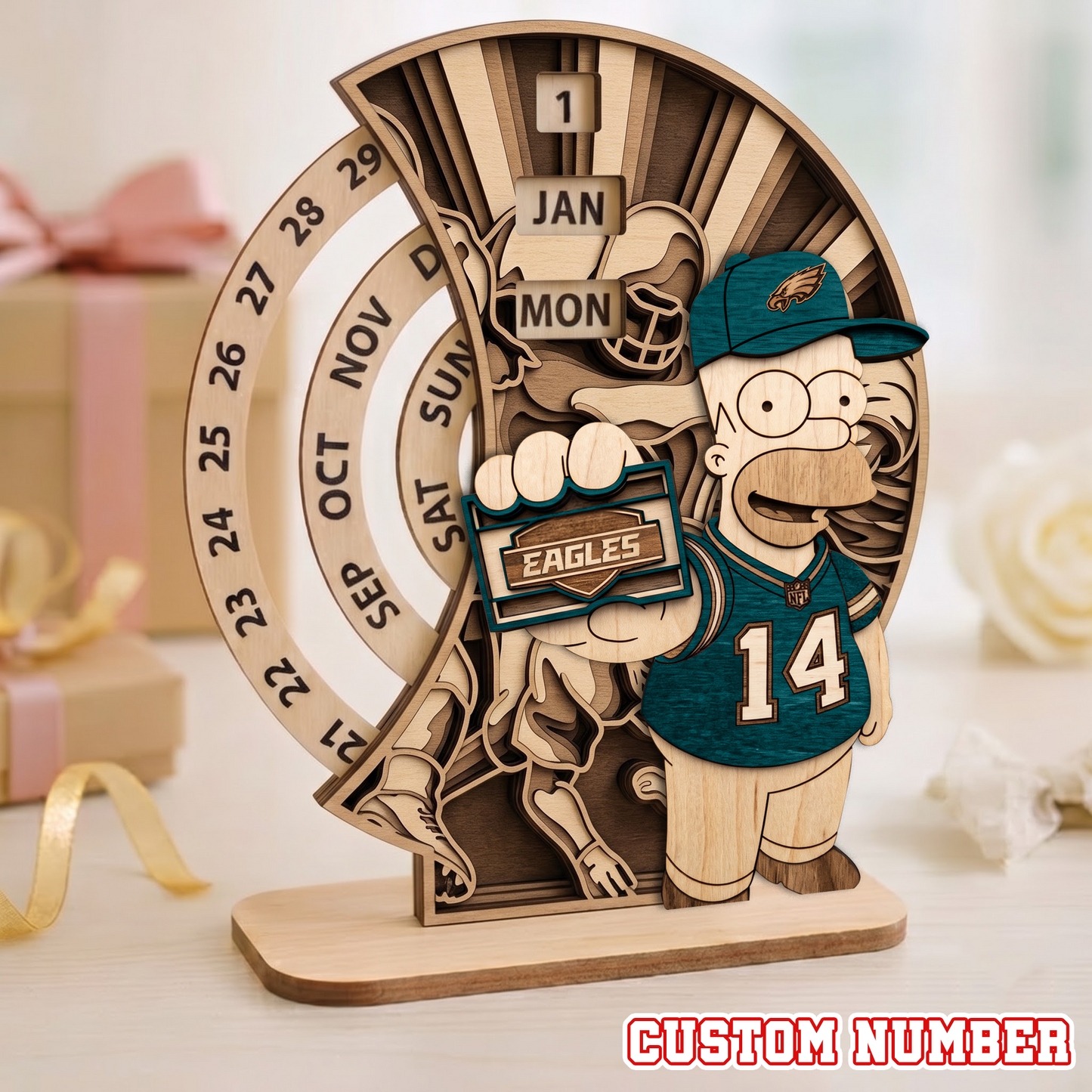 NFL x PHI Custom Number Wooden Perpetual Calendar