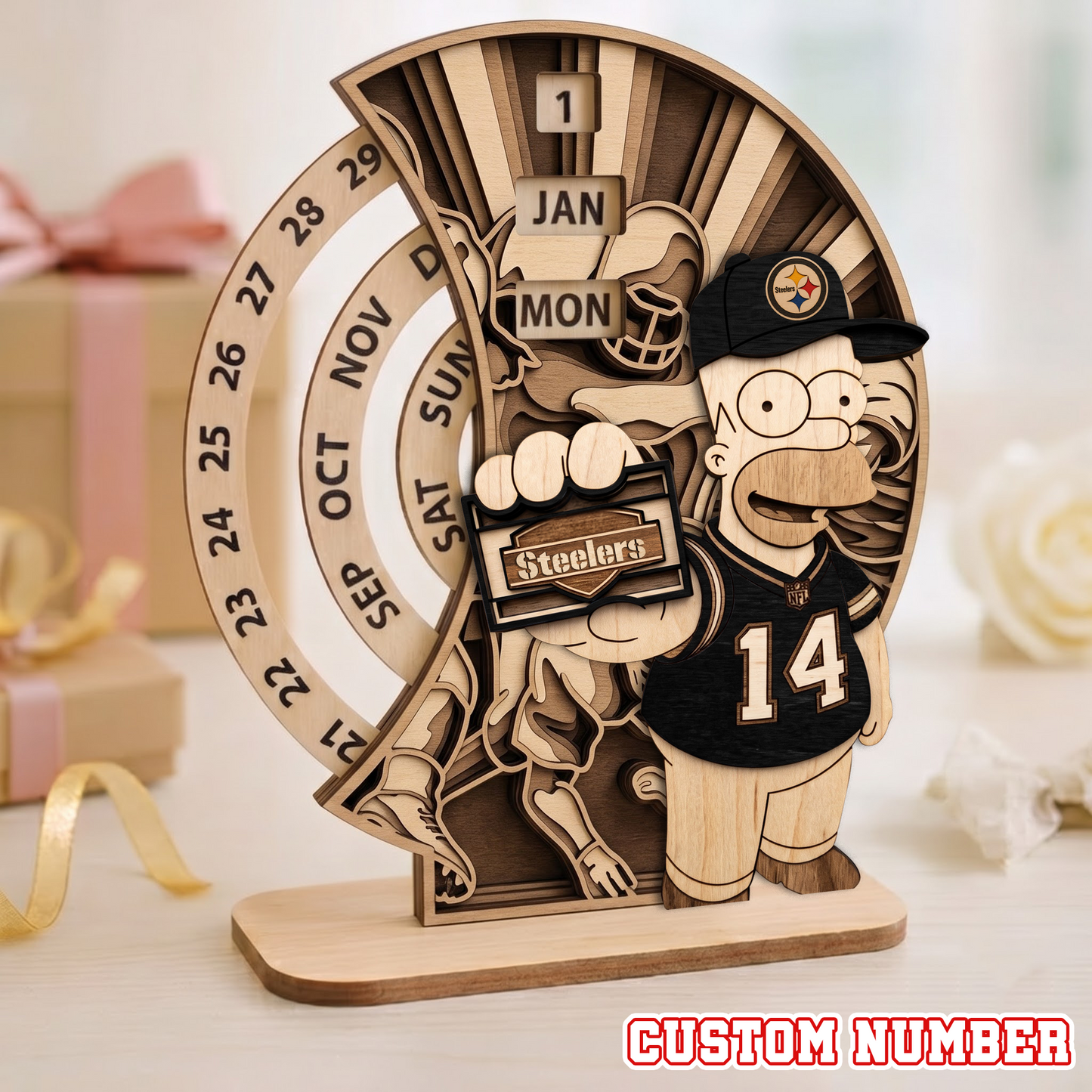 NFL x PIT Custom Number Wooden Perpetual Calendar