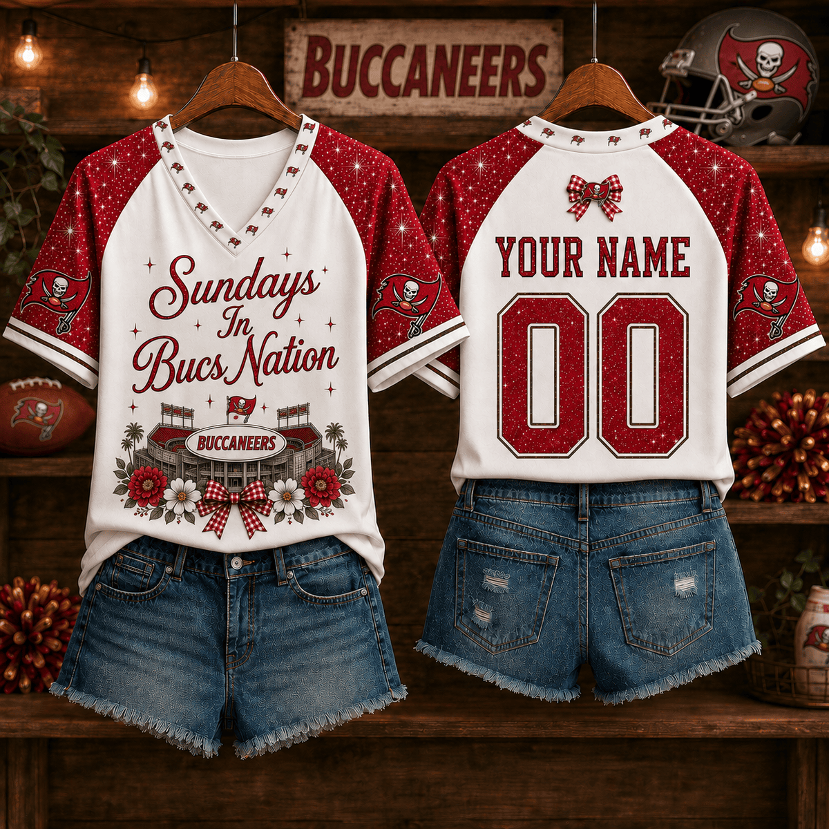 NFL x TB Sundays in Nation Custom Name V-neck Shirt