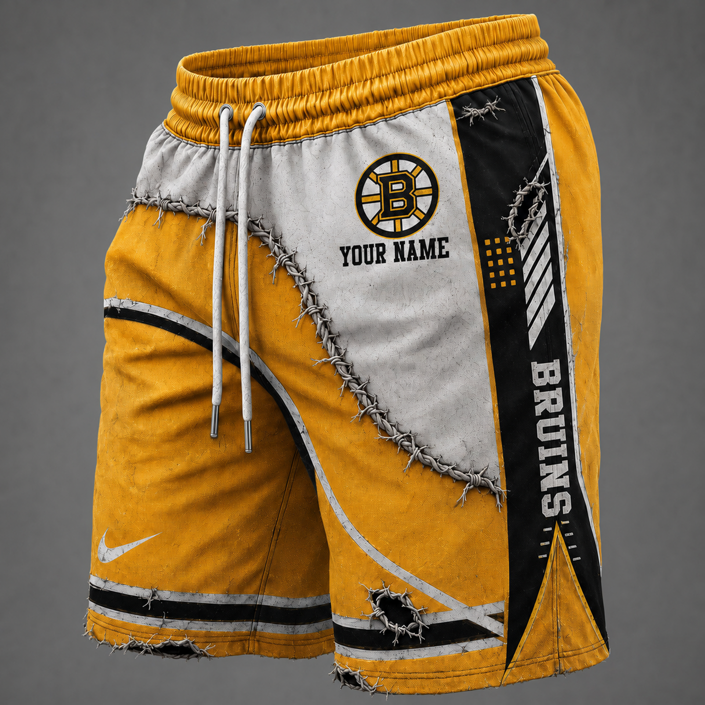NHL x BOS Distressed Custom Name Shorts