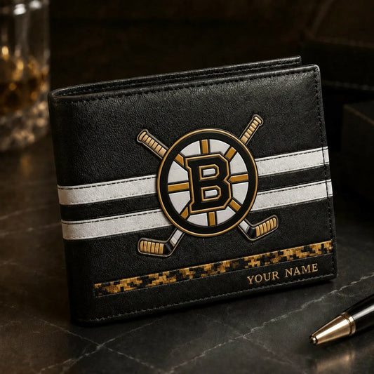 NHL x BOS Special Personalized Name Leather Wallet