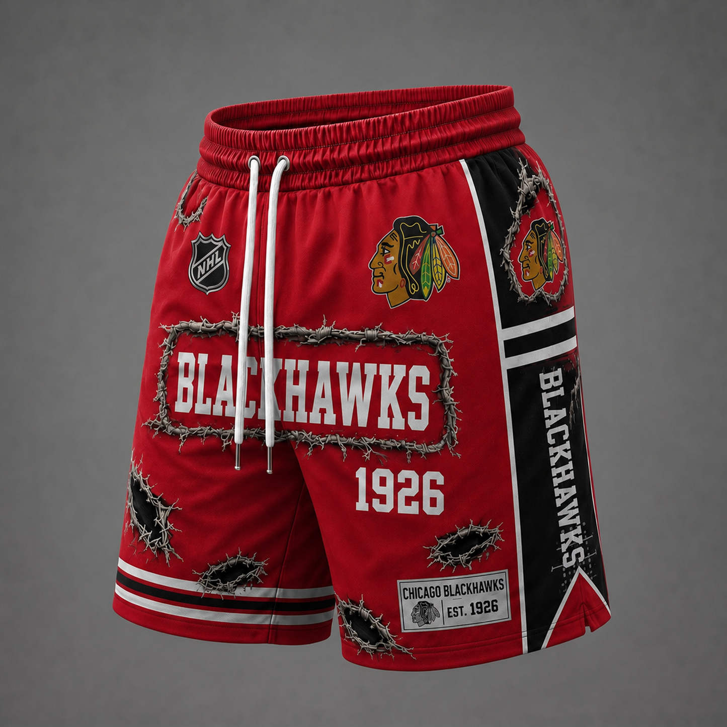 NHL x CHI Distressed Shorts