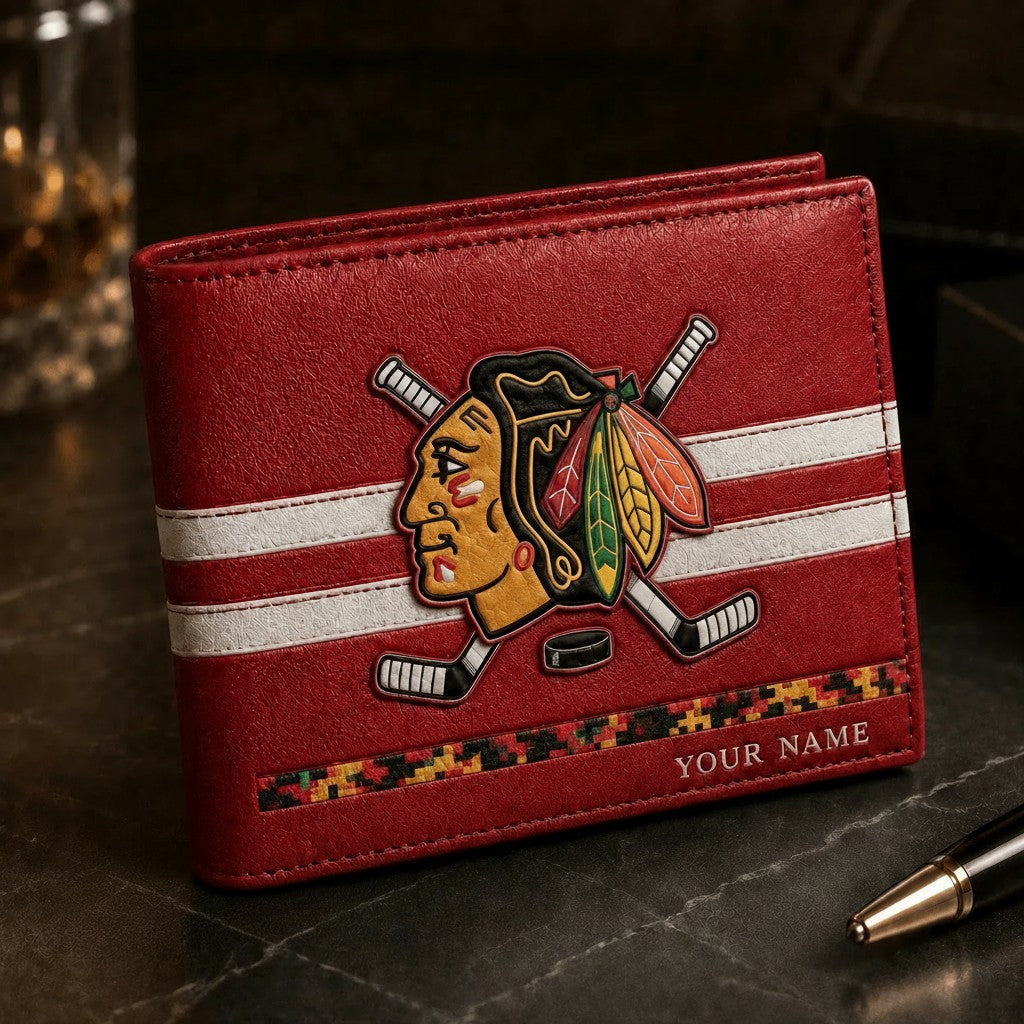 NHL x CHI Special Personalized Name Leather Wallet