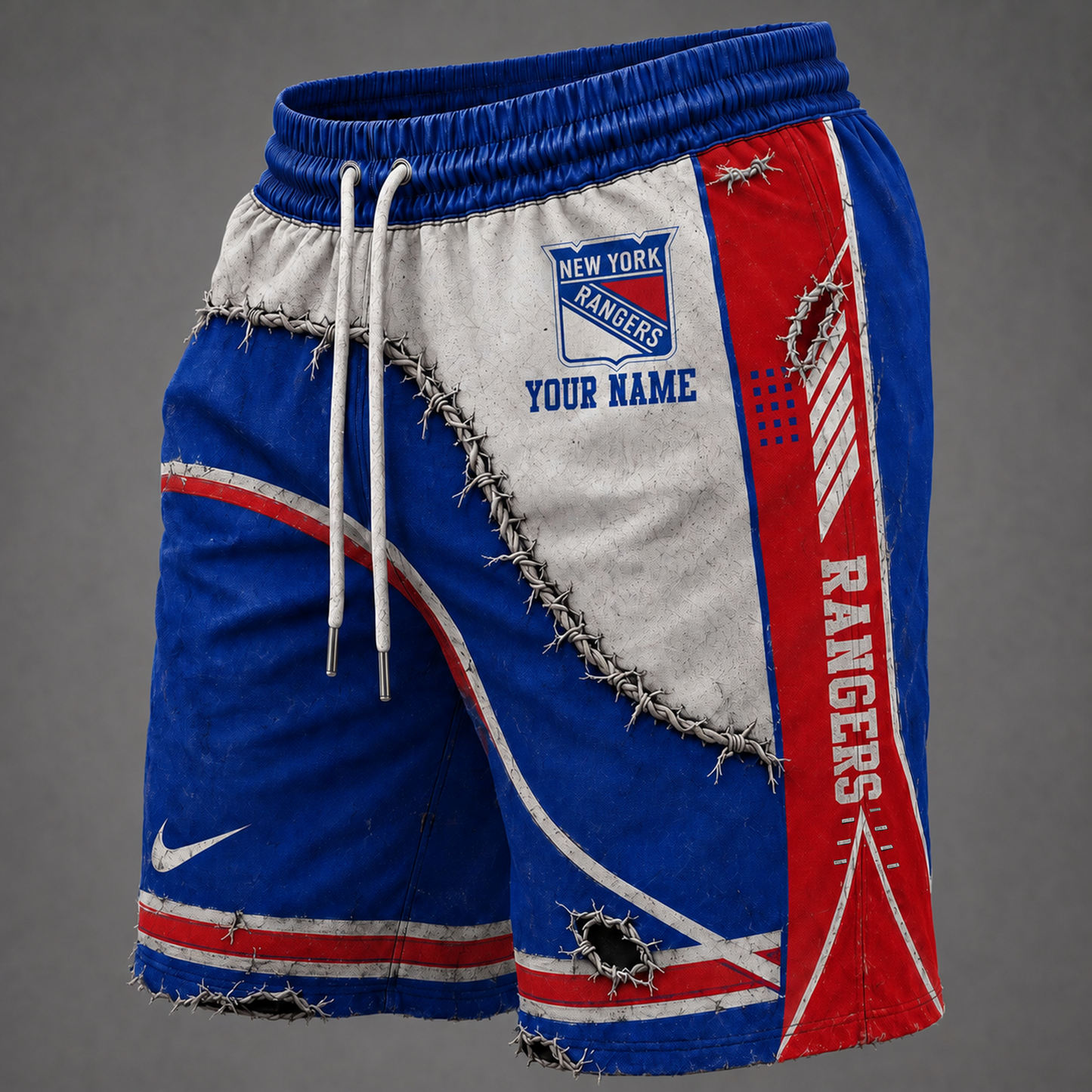 NHL x NYR Distressed Custom Name Shorts