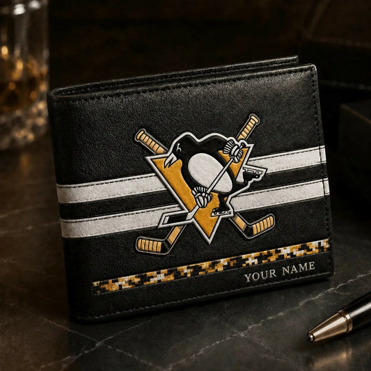NHL x PIT Special Personalized Name Leather Wallet