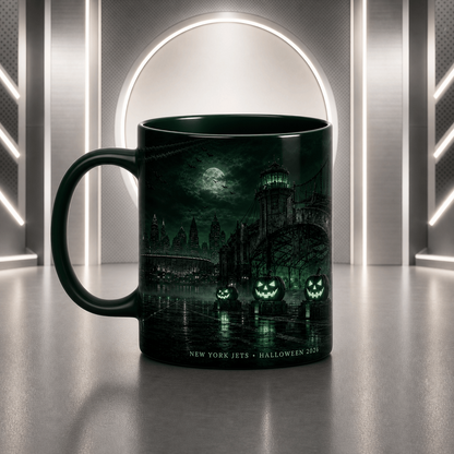 NYJ Halloween Football Mug – The Frozen Cornfield Spooky Fan Gift DDT