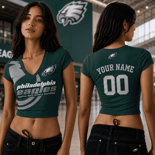 PE x NFL Premium Women V-neck Croptop Personalized Gift For Fan