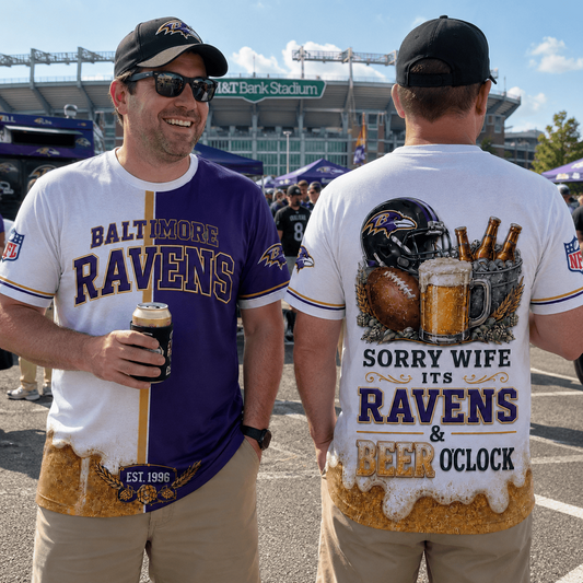 Premium NFL x BAL Sorry Wife It's Match Day And Beer Time Funny Sports Fan 3D Shirt 290626