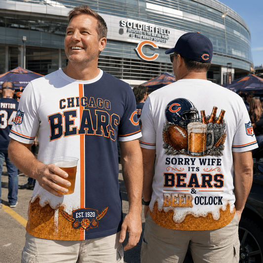 Premium NFL x CHI Sorry Wife It's Match Day And Beer Time Funny Sports Fan 3D Shirt 290626