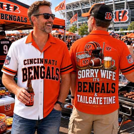 Premium NFL x CIN Funny Football Fan Hawaiian Shirt Sorry Wife It's Tailgate Time Button 300626