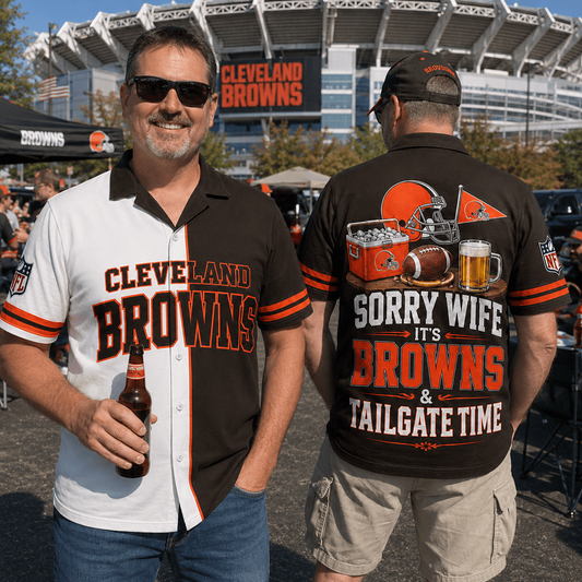 Premium NFL x CLE Funny Football Fan Hawaiian Shirt Sorry Wife It's Tailgate Time Button 300626