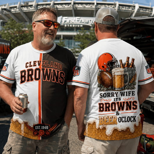 Premium NFL x CLE Sorry Wife It's Match Day And Beer Time Funny Sports Fan 3D Shirt 290626